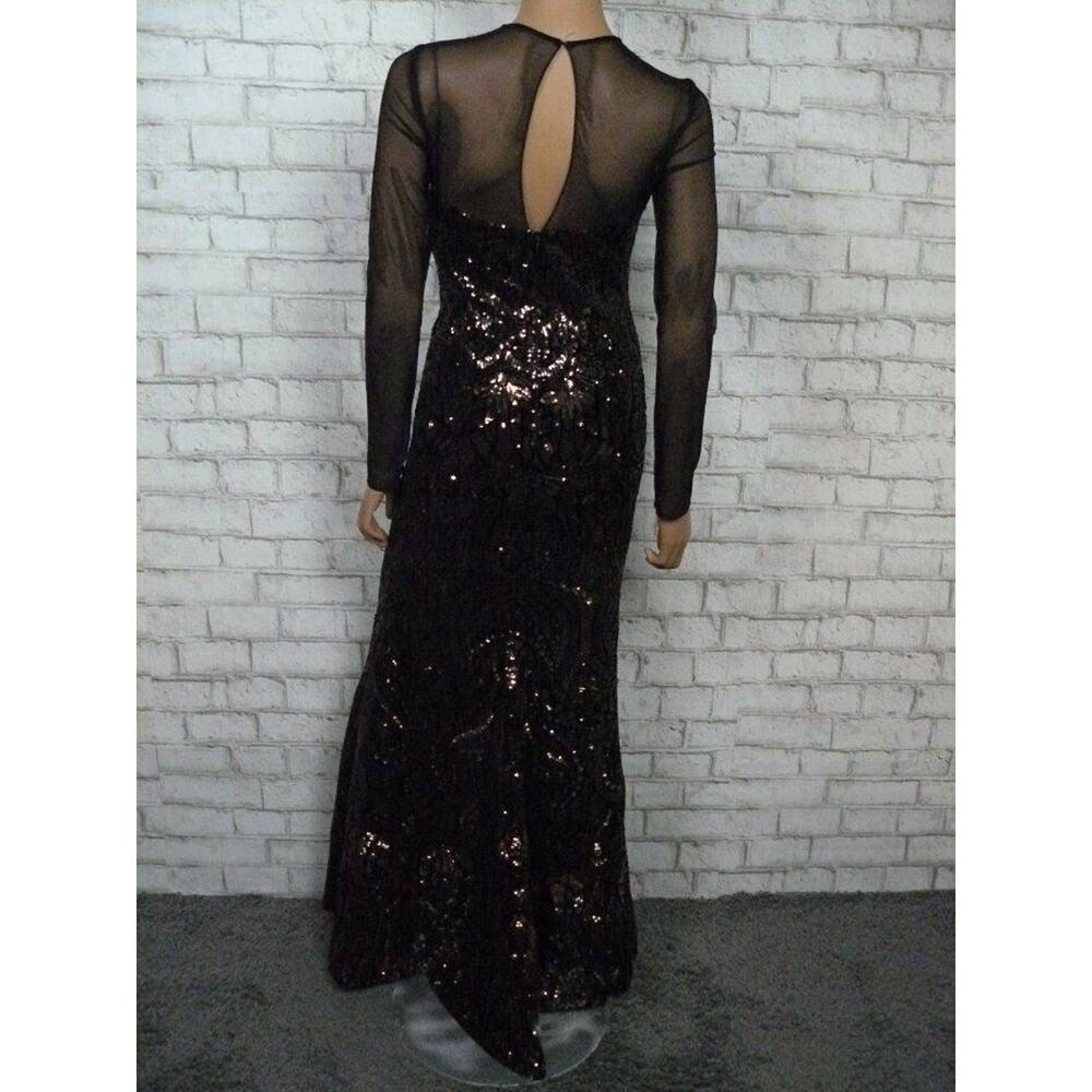 Betsy & Adam Black Velvet Bronze Sequin Long Sleeve Fitted Gown 4 NEW - Picture 11 of 12